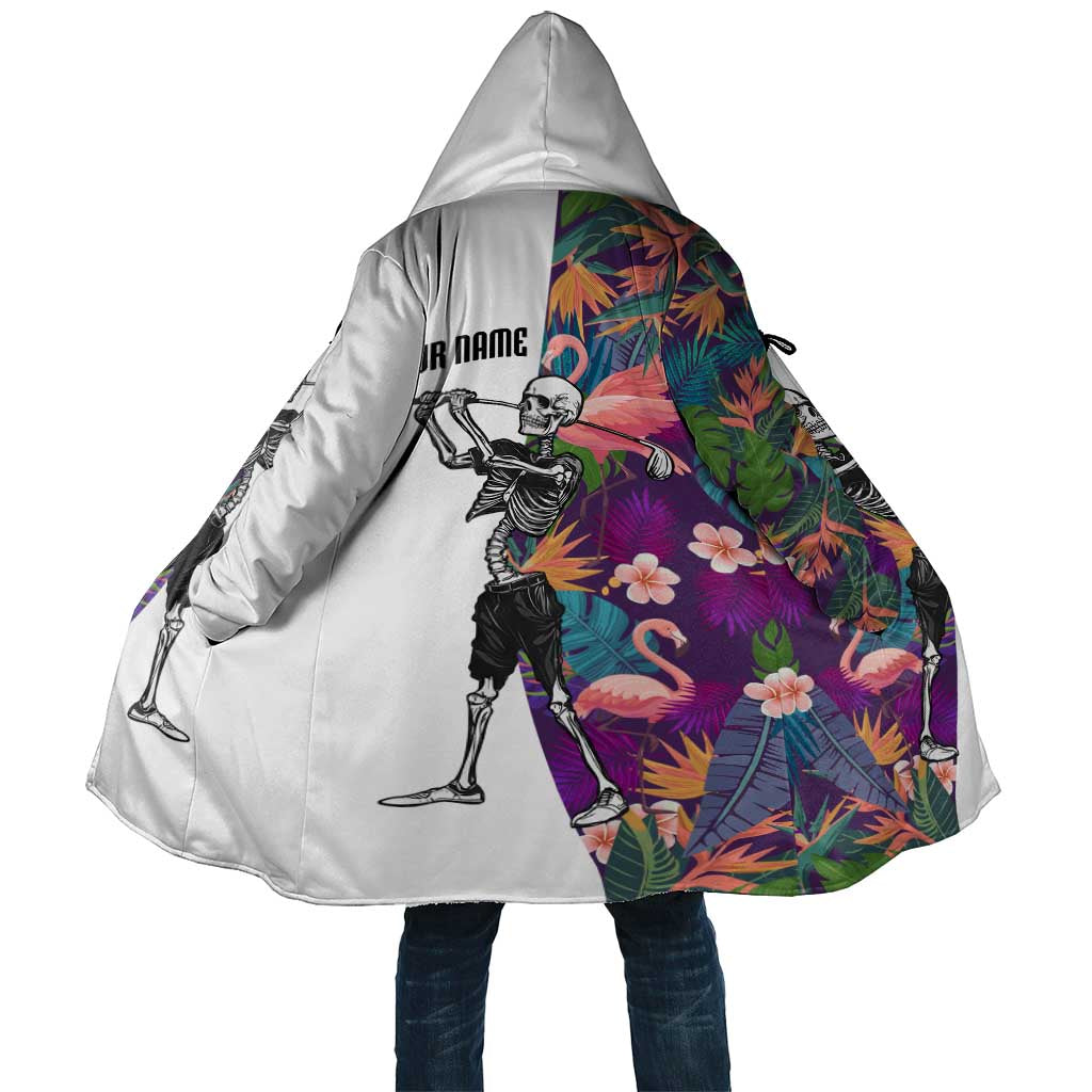 Custom Skeleton Golfer Cloak with Tropical Flamingo Leaves Pattern and Colorful Floral Background - Wonder Print Shop