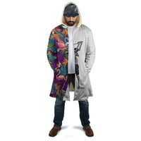 Custom Skeleton Golfer Cloak with Tropical Flamingo Leaves Pattern and Colorful Floral Background - Wonder Print Shop
