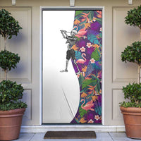 Skeleton Golfer Door Cover with Tropical Flamingo Leaves Pattern and Colorful Floral Background - Wonder Print Shop