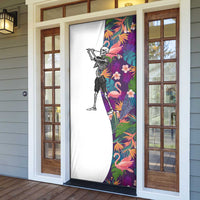 Skeleton Golfer Door Cover with Tropical Flamingo Leaves Pattern and Colorful Floral Background - Wonder Print Shop