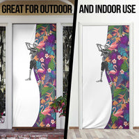 Skeleton Golfer Door Cover with Tropical Flamingo Leaves Pattern and Colorful Floral Background - Wonder Print Shop