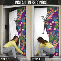Skeleton Golfer Door Cover with Tropical Flamingo Leaves Pattern and Colorful Floral Background - Wonder Print Shop