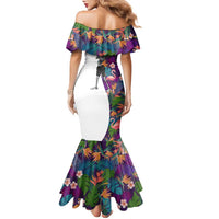 Custom Skeleton Golfer Family Matching Mermaid Dress and Hawaiian Shirt with Tropical Flamingo Leaves Pattern and Colorful Floral Background - Wonder Print Shop