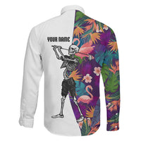 Custom Skeleton Golfer Family Matching Off Shoulder Maxi Dress and Hawaiian Shirt with Tropical Flamingo Leaves Pattern and Colorful Floral Background - Wonder Print Shop