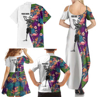 Custom Skeleton Golfer Family Matching Summer Maxi Dress and Hawaiian Shirt with Tropical Flamingo Leaves Pattern and Colorful Floral Background - Wonder Print Shop