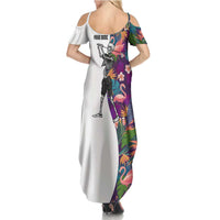 Custom Skeleton Golfer Family Matching Summer Maxi Dress and Hawaiian Shirt with Tropical Flamingo Leaves Pattern and Colorful Floral Background - Wonder Print Shop