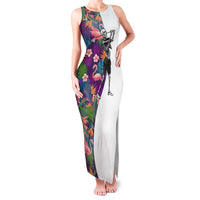 Custom Skeleton Golfer Family Matching Tank Maxi Dress and Hawaiian Shirt with Tropical Flamingo Leaves Pattern and Colorful Floral Background - Wonder Print Shop