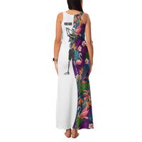 Custom Skeleton Golfer Family Matching Tank Maxi Dress and Hawaiian Shirt with Tropical Flamingo Leaves Pattern and Colorful Floral Background - Wonder Print Shop