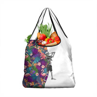 Skeleton Golfer Grocery Bag with Tropical Flamingo Leaves Pattern and Colorful Floral Background - Wonder Print Shop
