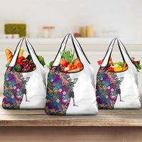 Skeleton Golfer Grocery Bag with Tropical Flamingo Leaves Pattern and Colorful Floral Background - Wonder Print Shop
