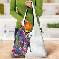 Skeleton Golfer Grocery Bag with Tropical Flamingo Leaves Pattern and Colorful Floral Background - Wonder Print Shop