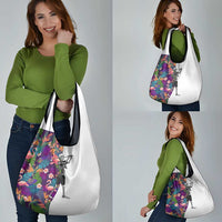 Skeleton Golfer Grocery Bag with Tropical Flamingo Leaves Pattern and Colorful Floral Background - Wonder Print Shop
