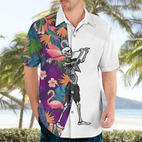 Custom Skeleton Golfer Hawaiian Shirt with Tropical Flamingo Leaves Pattern and Colorful Floral Background - Wonder Print Shop