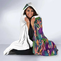 Skeleton Golfer Hooded Blanket with Tropical Flamingo Leaves Pattern and Colorful Floral Background - Wonder Print Shop