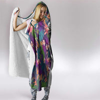 Skeleton Golfer Hooded Blanket with Tropical Flamingo Leaves Pattern and Colorful Floral Background - Wonder Print Shop