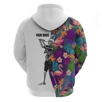Custom Skeleton Golfer Hoodie with Tropical Flamingo Leaves Pattern and Colorful Floral Background - Wonder Print Shop