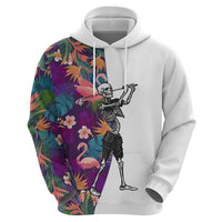 Custom Skeleton Golfer Hoodie with Tropical Flamingo Leaves Pattern and Colorful Floral Background - Wonder Print Shop