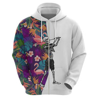 Custom Skeleton Golfer Hoodie with Tropical Flamingo Leaves Pattern and Colorful Floral Background - Wonder Print Shop