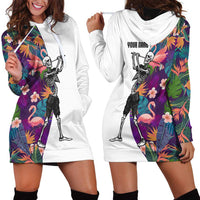 Custom Skeleton Golfer Hoodie Dress with Tropical Flamingo Leaves Pattern and Colorful Floral Background - Wonder Print Shop