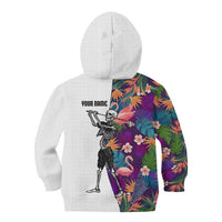 Custom Skeleton Golfer Kid Hoodie with Tropical Flamingo Leaves Pattern and Colorful Floral Background - Wonder Print Shop