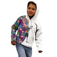 Custom Skeleton Golfer Kid Hoodie with Tropical Flamingo Leaves Pattern and Colorful Floral Background - Wonder Print Shop