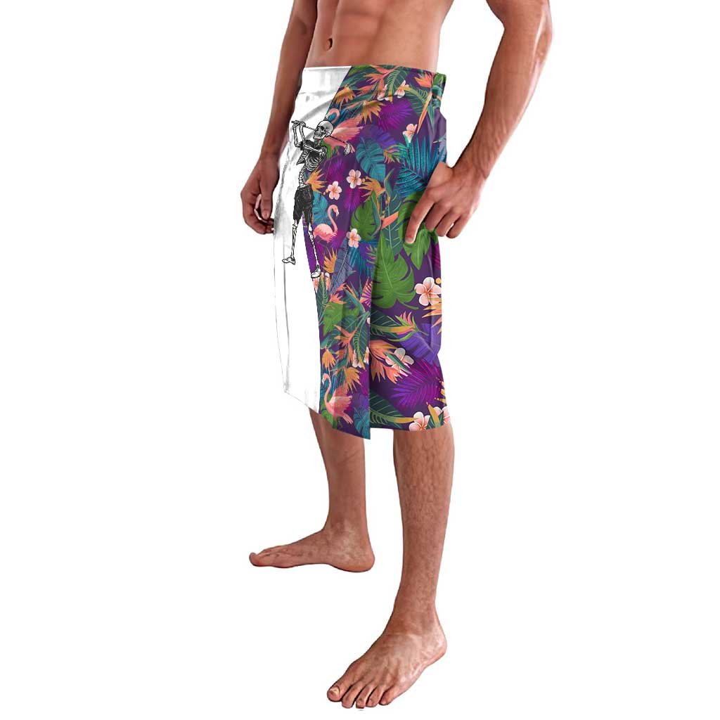 Skeleton Golfer Lavalava with Tropical Flamingo Leaves Pattern and Colorful Floral Background - Wonder Print Shop