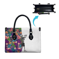 Skeleton Golfer Leather Bag with Tropical Flamingo Leaves Pattern and Colorful Floral Background - Wonder Print Shop
