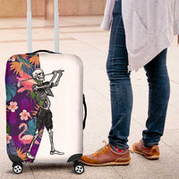 Skeleton Golfer Luggage Cover with Tropical Flamingo Leaves Pattern and Colorful Floral Background - Wonder Print Shop