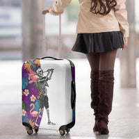 Skeleton Golfer Luggage Cover with Tropical Flamingo Leaves Pattern and Colorful Floral Background - Wonder Print Shop