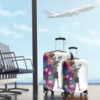Skeleton Golfer Luggage Cover with Tropical Flamingo Leaves Pattern and Colorful Floral Background - Wonder Print Shop