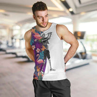 Custom Skeleton Golfer Men Tank Top with Tropical Flamingo Leaves Pattern and Colorful Floral Background - Wonder Print Shop