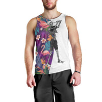 Custom Skeleton Golfer Men Tank Top with Tropical Flamingo Leaves Pattern and Colorful Floral Background - Wonder Print Shop