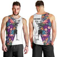 Custom Skeleton Golfer Men Tank Top with Tropical Flamingo Leaves Pattern and Colorful Floral Background - Wonder Print Shop
