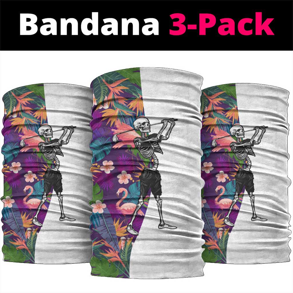 Skeleton Golfer Neck Gaiter with Tropical Flamingo Leaves Pattern and Colorful Floral Background - Wonder Print Shop