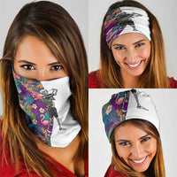 Skeleton Golfer Neck Gaiter with Tropical Flamingo Leaves Pattern and Colorful Floral Background - Wonder Print Shop