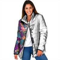 Custom Skeleton Golfer Padded Jacket with Tropical Flamingo Leaves Pattern and Colorful Floral Background - Wonder Print Shop