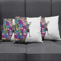 Skeleton Golfer Pillow Cover with Tropical Flamingo Leaves Pattern and Colorful Floral Background - Wonder Print Shop