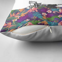 Skeleton Golfer Pillow Cover with Tropical Flamingo Leaves Pattern and Colorful Floral Background - Wonder Print Shop