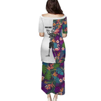 Custom Skeleton Golfer Puletasi with Tropical Flamingo Leaves Pattern and Colorful Floral Background - Wonder Print Shop