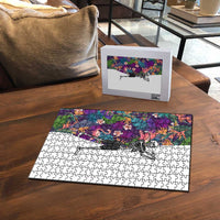 Skeleton Golfer Puzzle with Tropical Flamingo Leaves Pattern and Colorful Floral Background - Wonder Print Shop