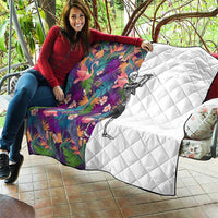 Skeleton Golfer Quilt with Tropical Flamingo Leaves Pattern and Colorful Floral Background - Wonder Print Shop