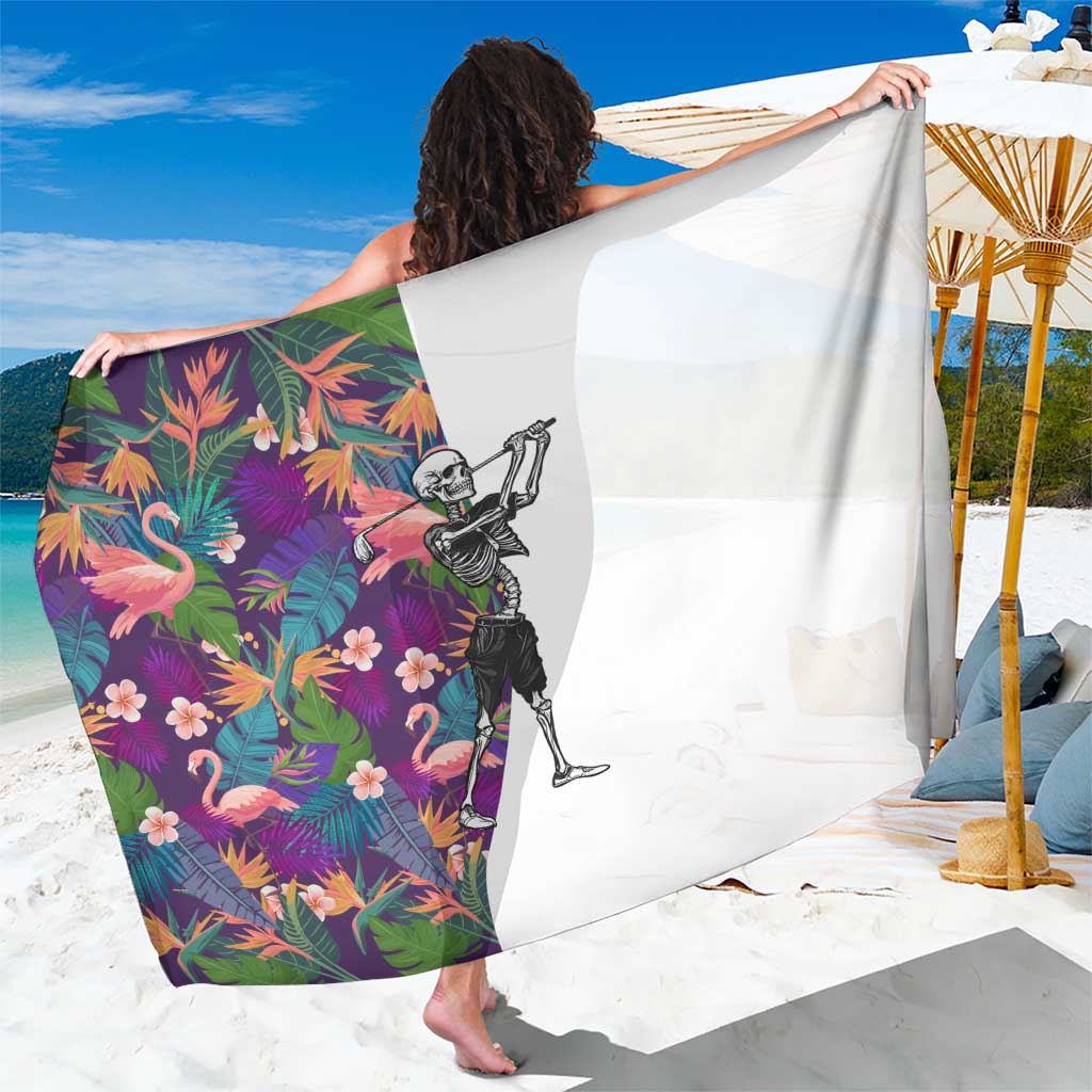 Skeleton Golfer Sarong with Tropical Flamingo Leaves Pattern and Colorful Floral Background - Wonder Print Shop