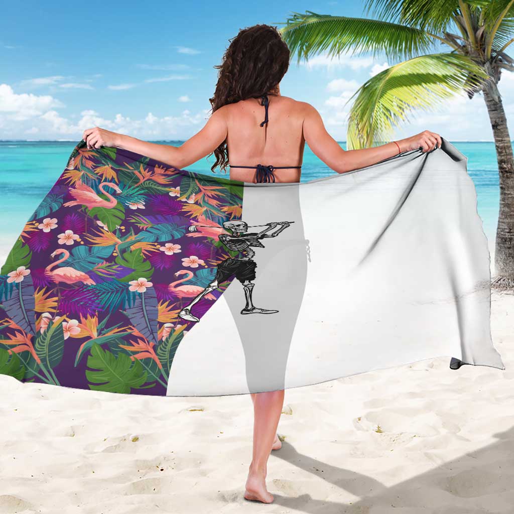 Skeleton Golfer Sarong with Tropical Flamingo Leaves Pattern and Colorful Floral Background - Wonder Print Shop