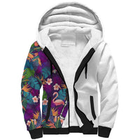 Custom Skeleton Golfer Sherpa Hoodie with Tropical Flamingo Leaves Pattern and Colorful Floral Background - Wonder Print Shop