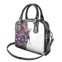 Skeleton Golfer Shoulder Handbag with Tropical Flamingo Leaves Pattern and Colorful Floral Background - Wonder Print Shop
