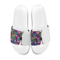 Skeleton Golfer Slide Sandals with Tropical Flamingo Leaves Pattern and Colorful Floral Background - Wonder Print Shop