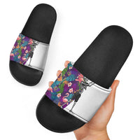 Skeleton Golfer Slide Sandals with Tropical Flamingo Leaves Pattern and Colorful Floral Background - Wonder Print Shop
