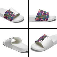 Skeleton Golfer Slide Sandals with Tropical Flamingo Leaves Pattern and Colorful Floral Background - Wonder Print Shop