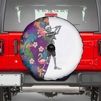 Skeleton Golfer Spare Tire Cover with Tropical Flamingo Leaves Pattern and Colorful Floral Background - Wonder Print Shop
