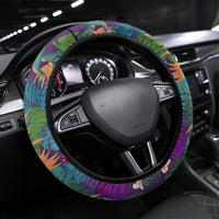 Skeleton Golfer Steering Wheel Cover with Tropical Flamingo Leaves Pattern and Colorful Floral Background - Wonder Print Shop